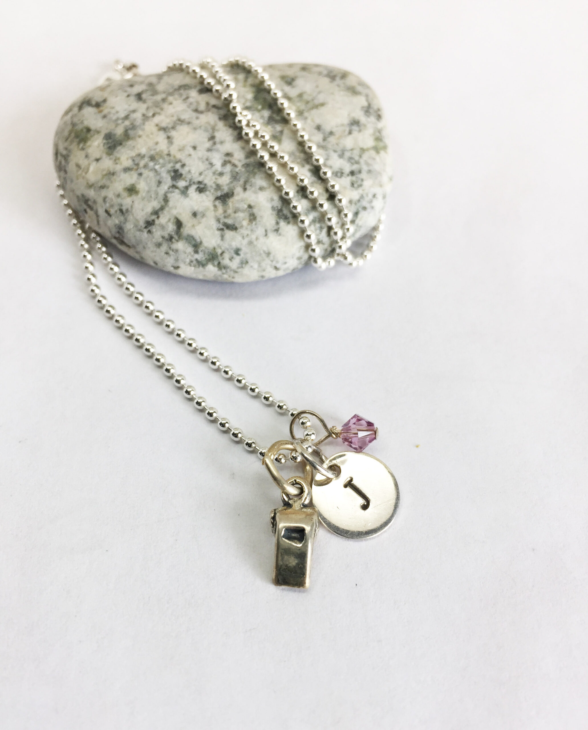 Life Guard Whistle Personalized - Swarovski Crystal - Hand Stamped - Sterling Silver Necklace - Whistle Charm - Image 2