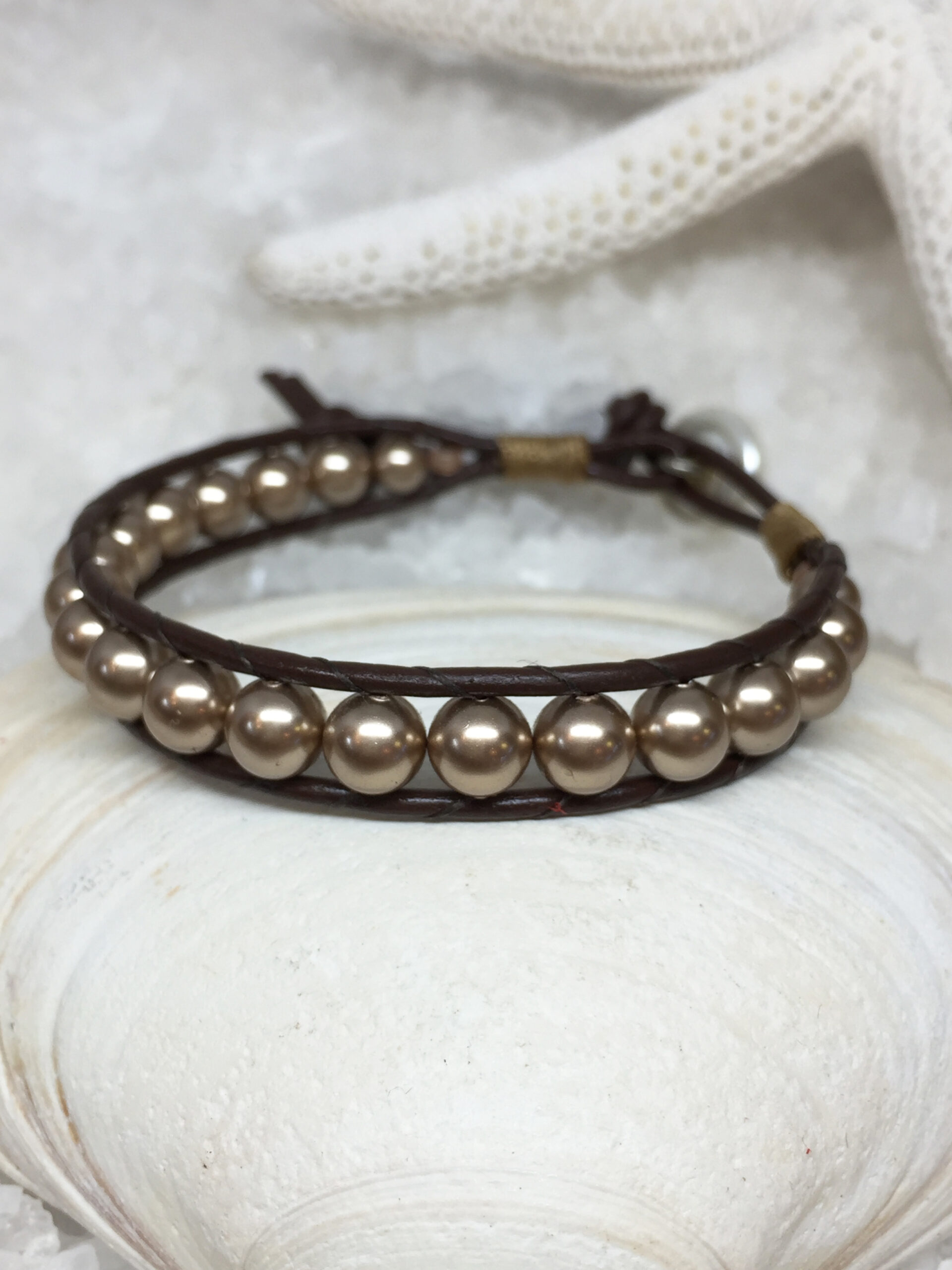 Swarovski Pearl Leather Wrap Bracelet - Image 4