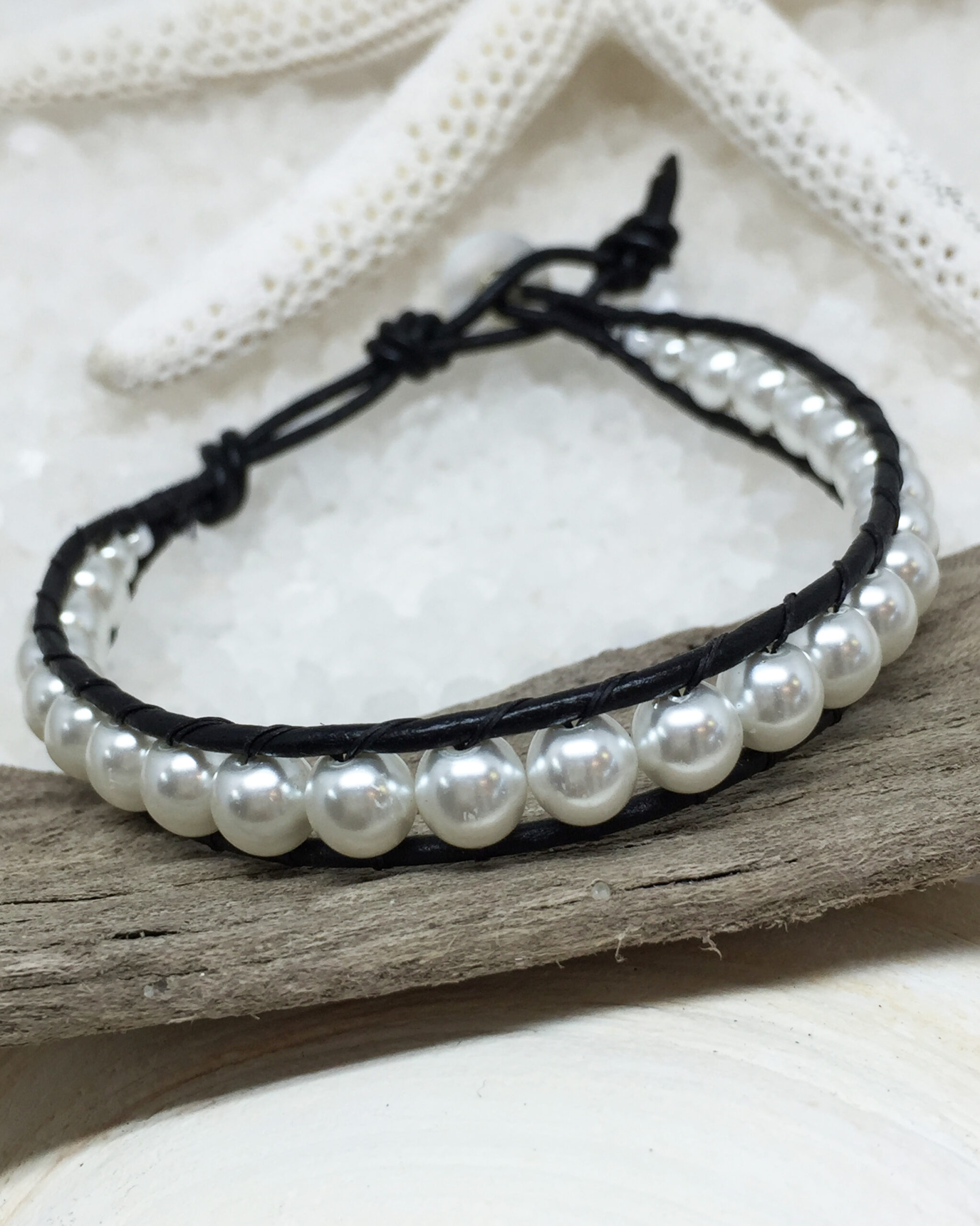 Swarovski Pearl Leather Wrap Bracelet - Image 3