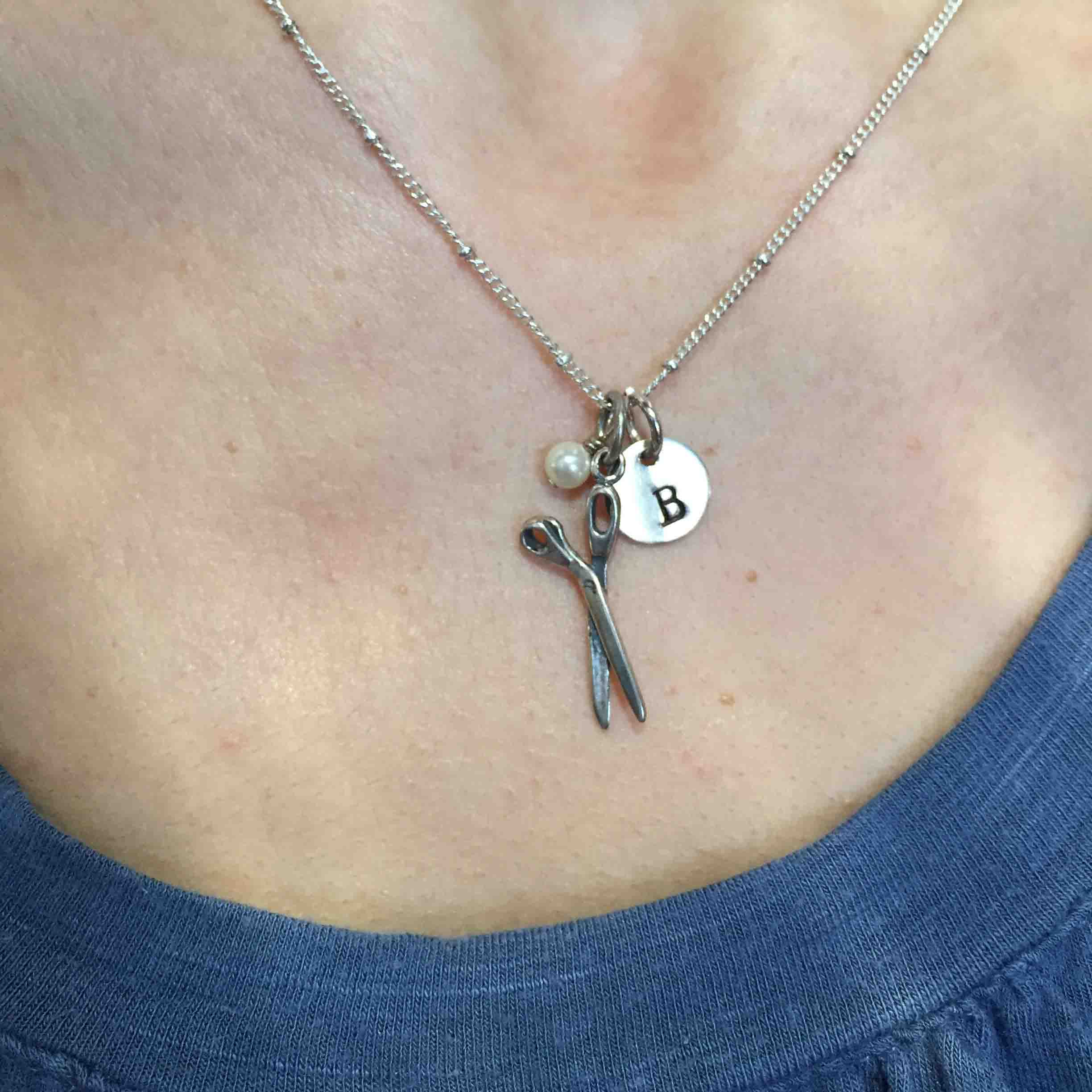 Scissors Personalized Necklace Hand Stamped Sterling Silver