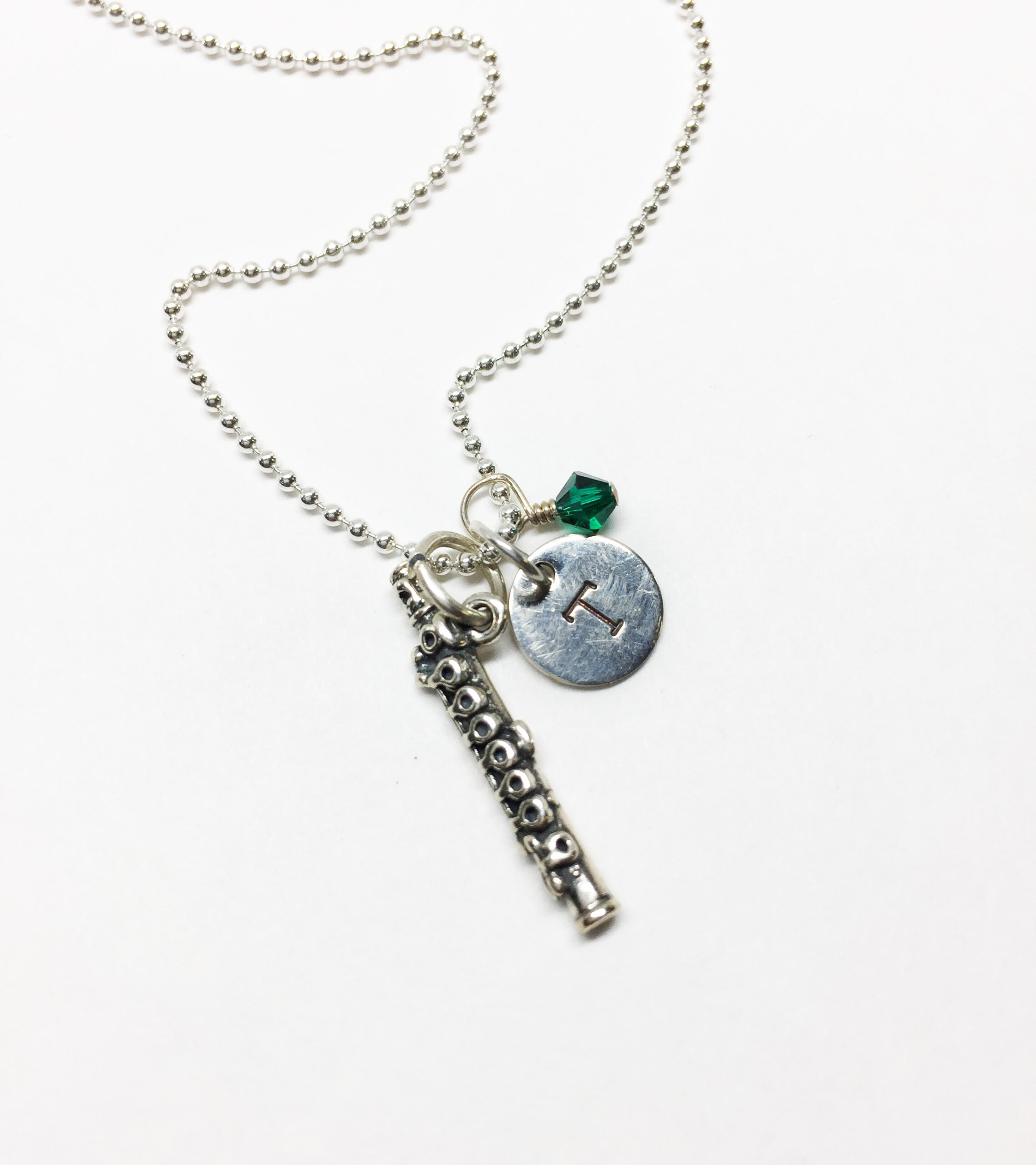 Flute Necklace - Sterling Silver Charm Personalized - Hand Stamp Initials - Image 6
