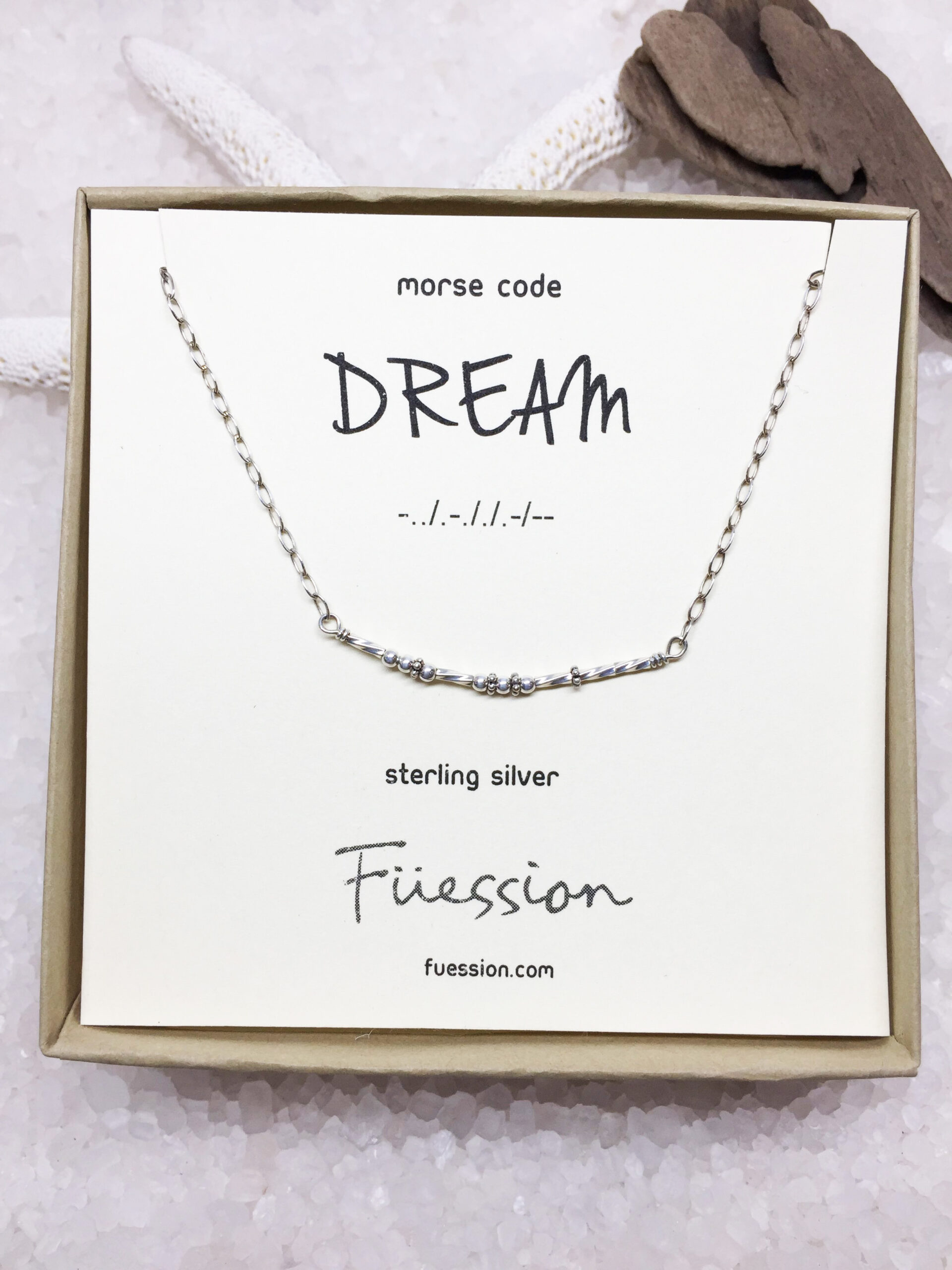 Morse Code DREAM Sterling Silver Beaded Necklace - Image 2