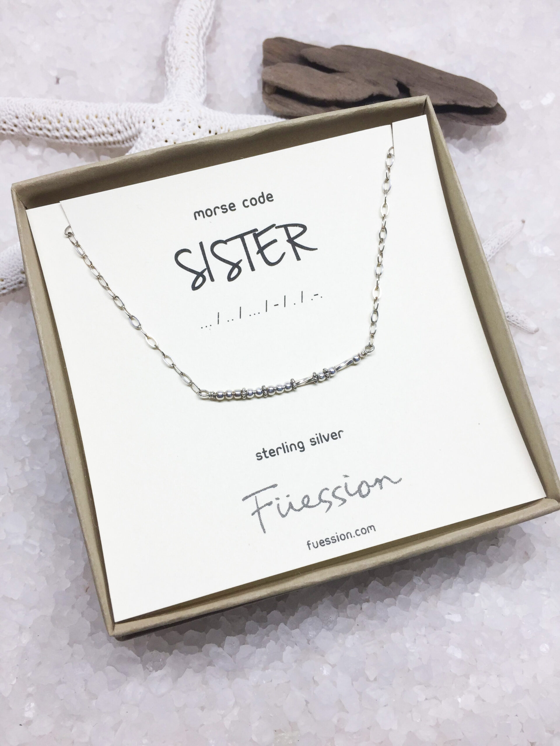 Morse Code SISTER Sterling Silver Beaded Necklace - Image 3