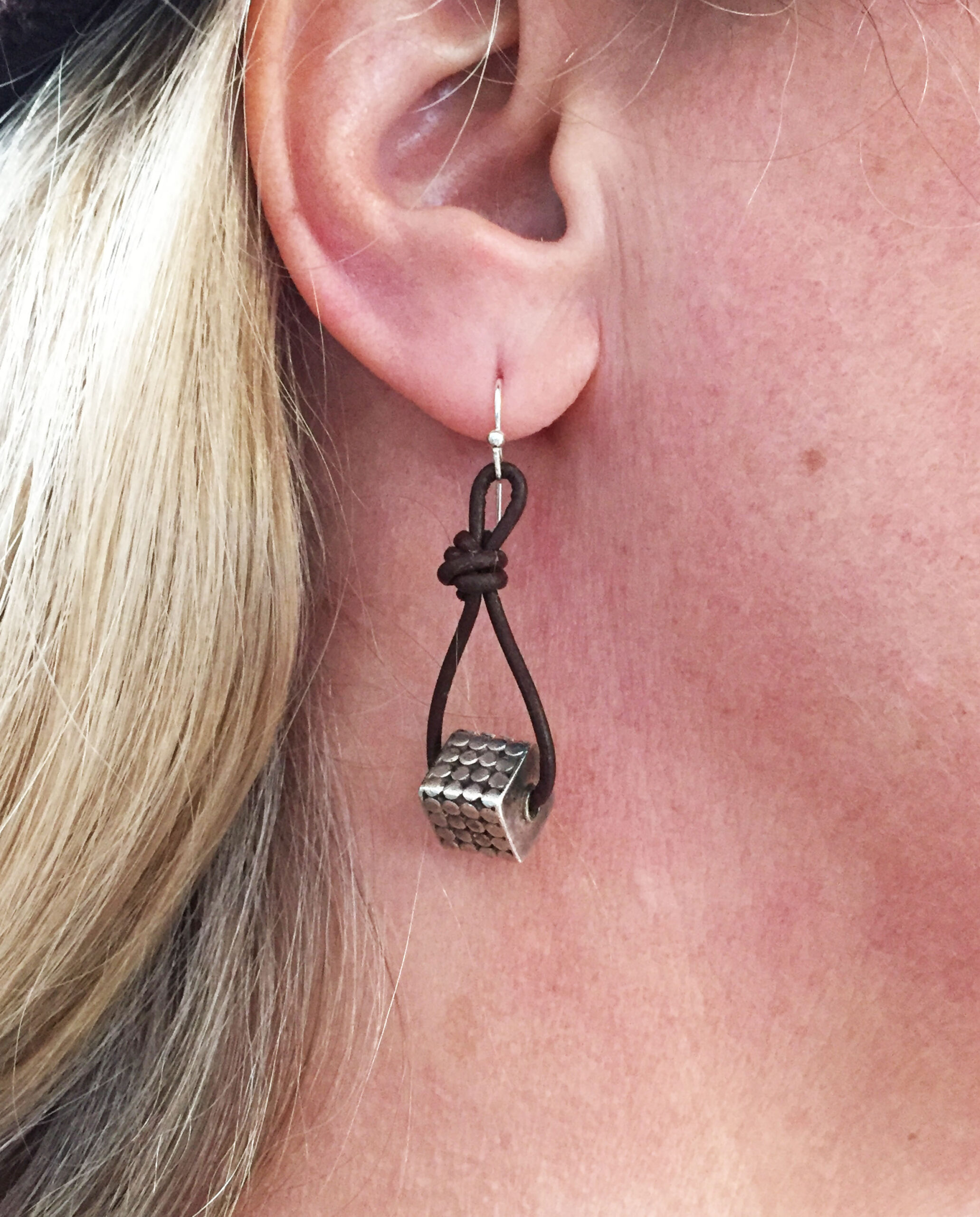 Sterling Silver Earrings Leather - Bali Sterling Silver beads on Greek Leather Earring with Sterling French hooks - Image 5