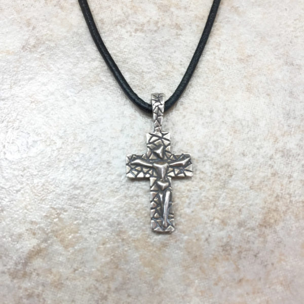 Crucifix Charm Men's Sterling Silver and Leather Necklace - Fuession ...