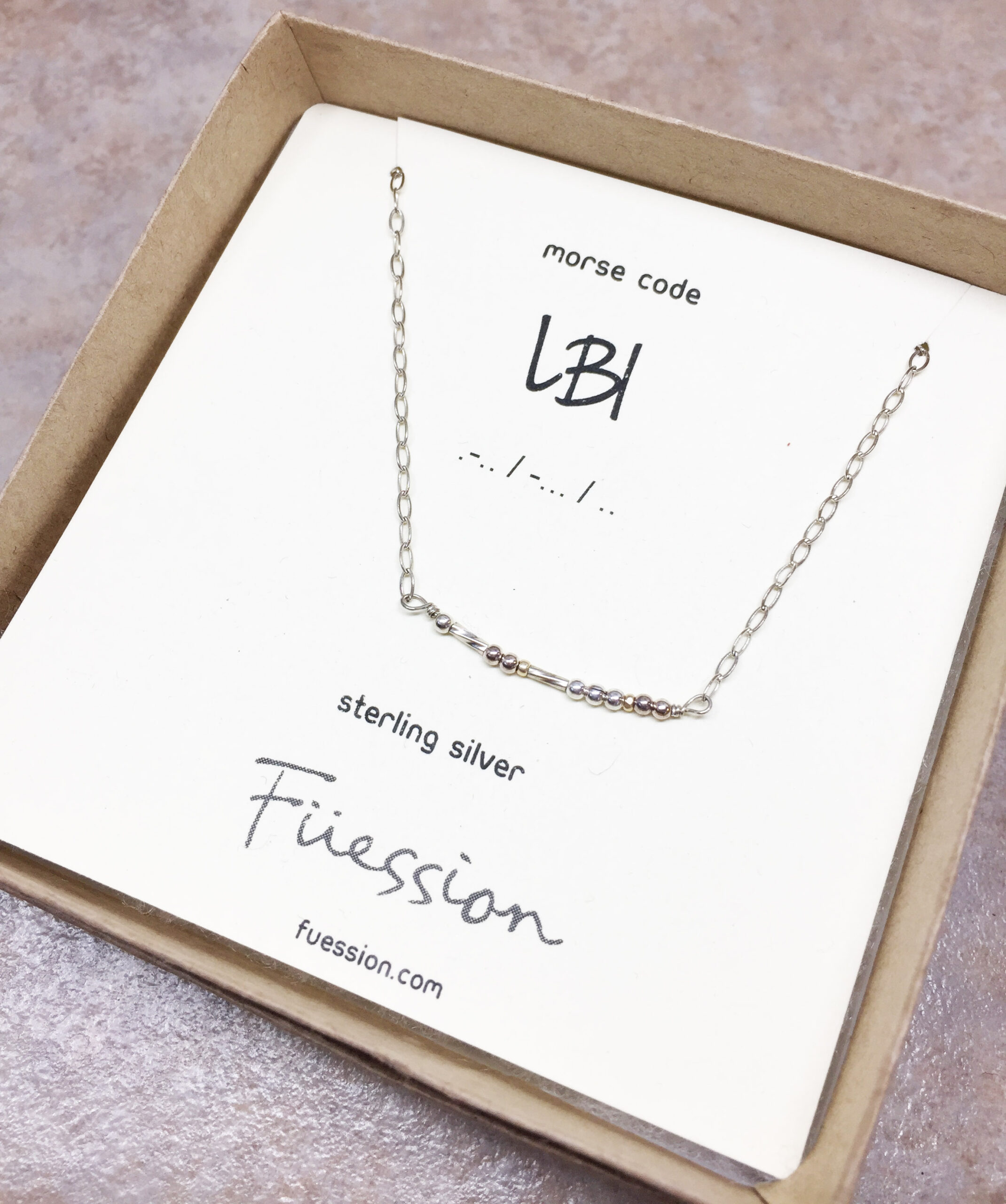 Morse Code LBI Necklace - Sterling Silver Beaded Necklace LBI - Image 3