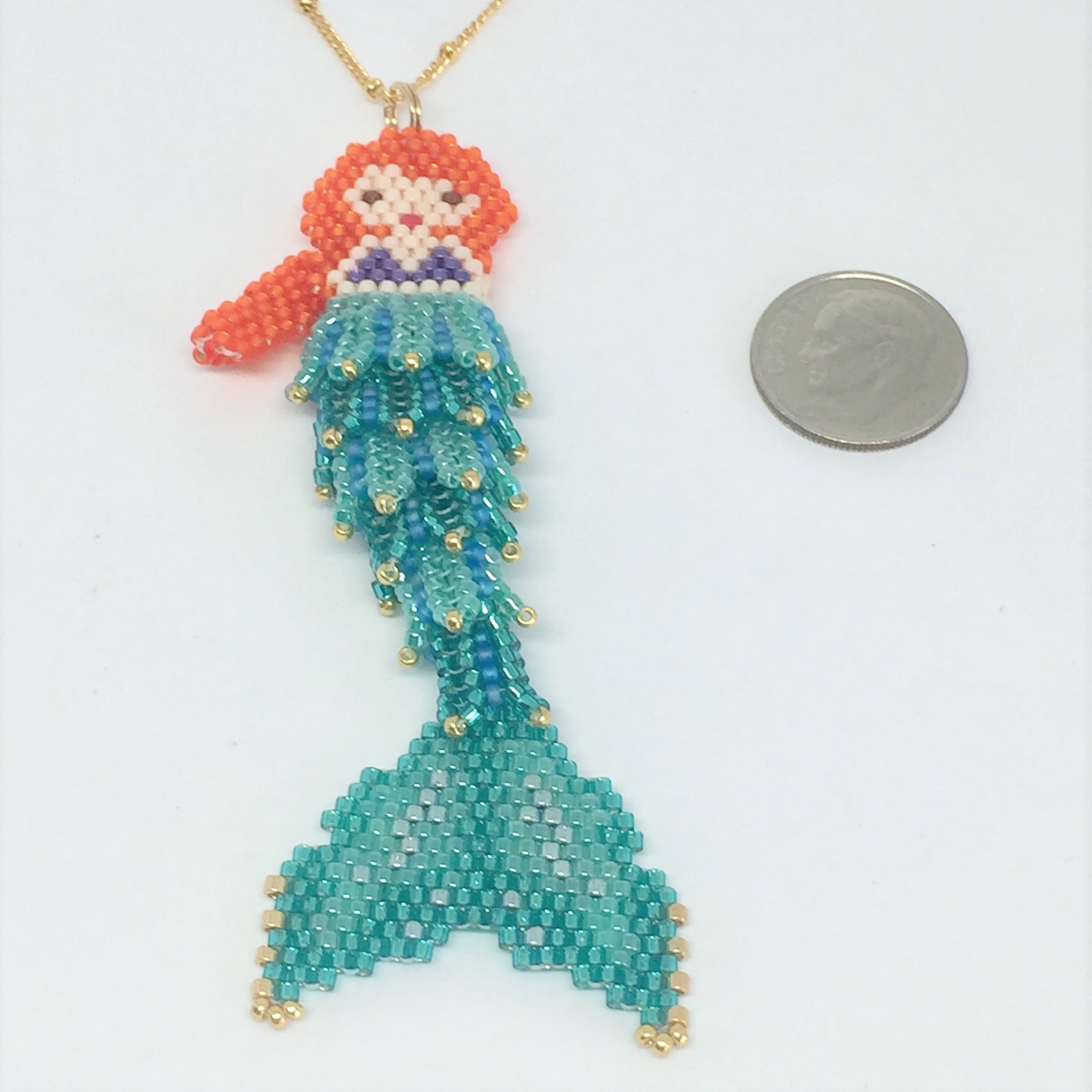 Beaded Mermaid, Movable 3-D Hand Beaded Sea Goddess with Japanese Seed Beads  - Fuession Jewelry