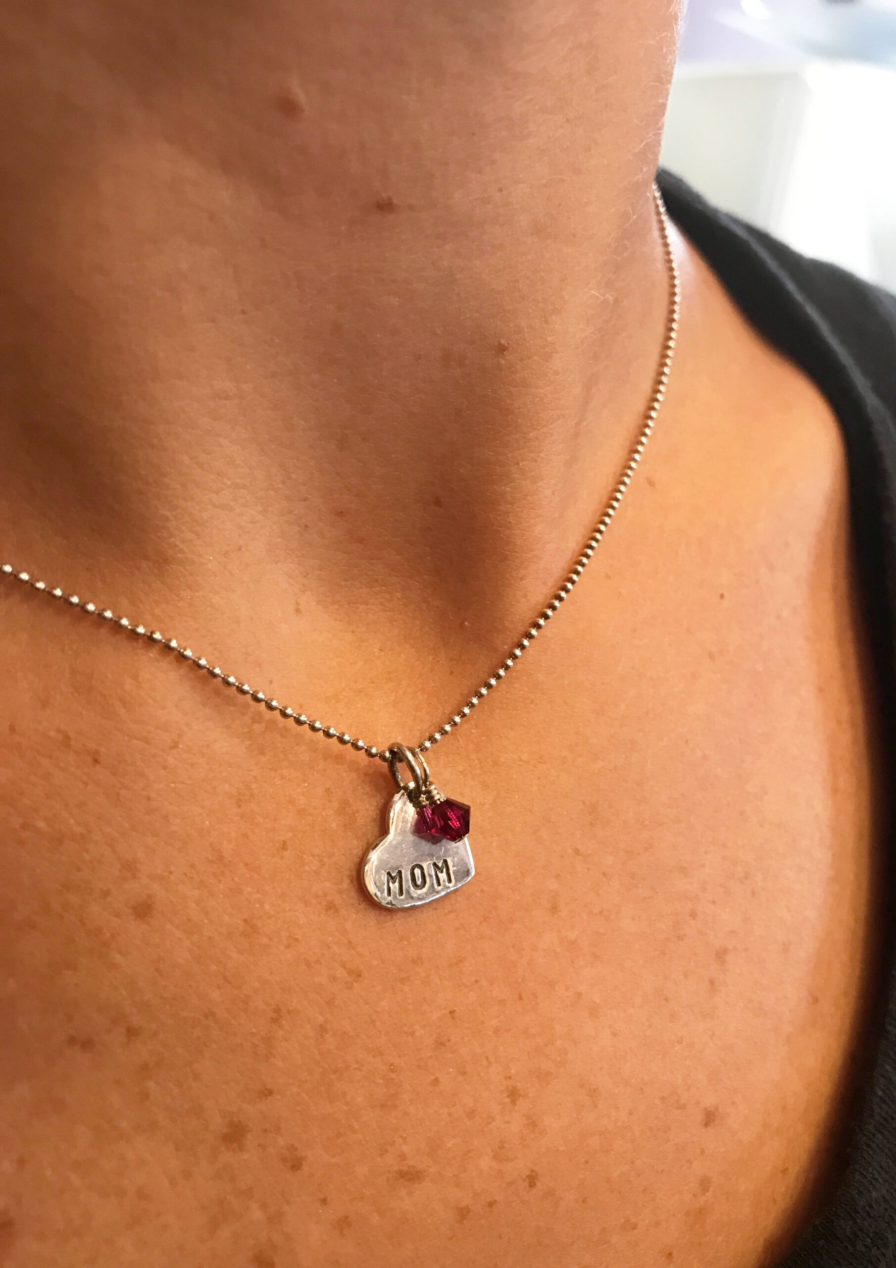 Heart Pendant Mother's Sterling Silver Hand Stamp Necklace - Image 5