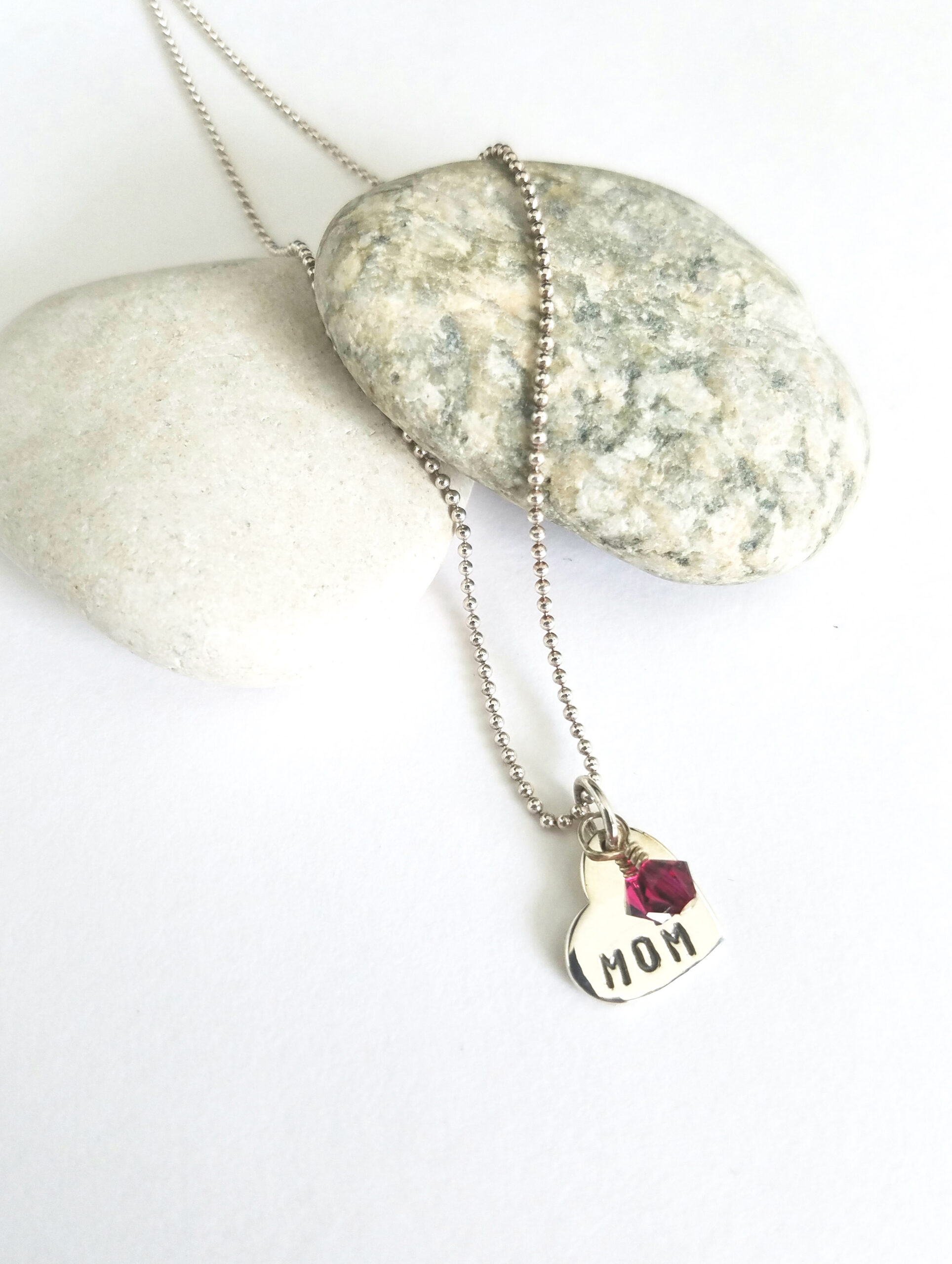 Heart Pendant Mother's Sterling Silver Hand Stamp Necklace - Image 4