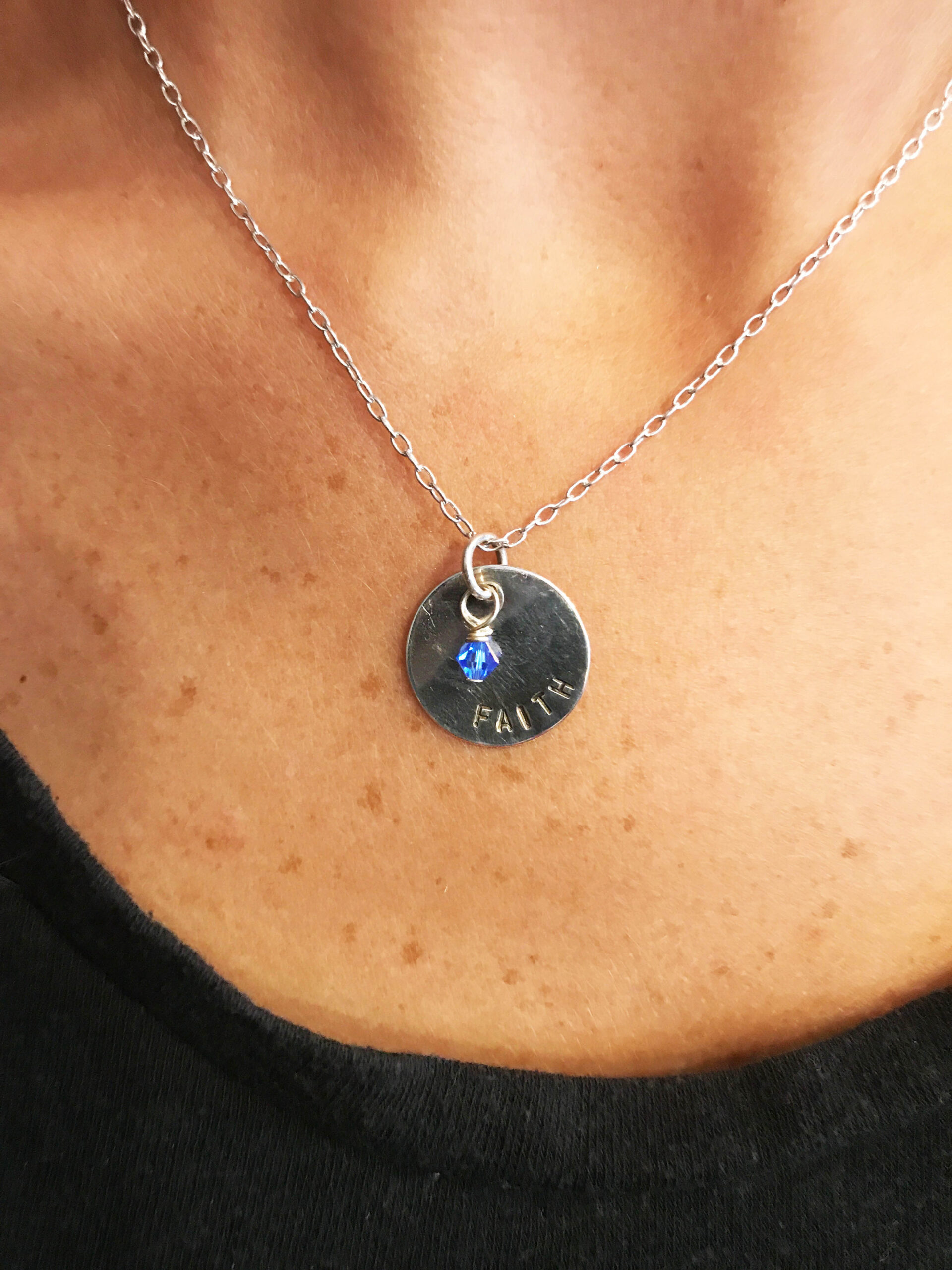 Medium Single Disc Mother's Sterling Silver Hand Stamp Name Necklace - Image 5