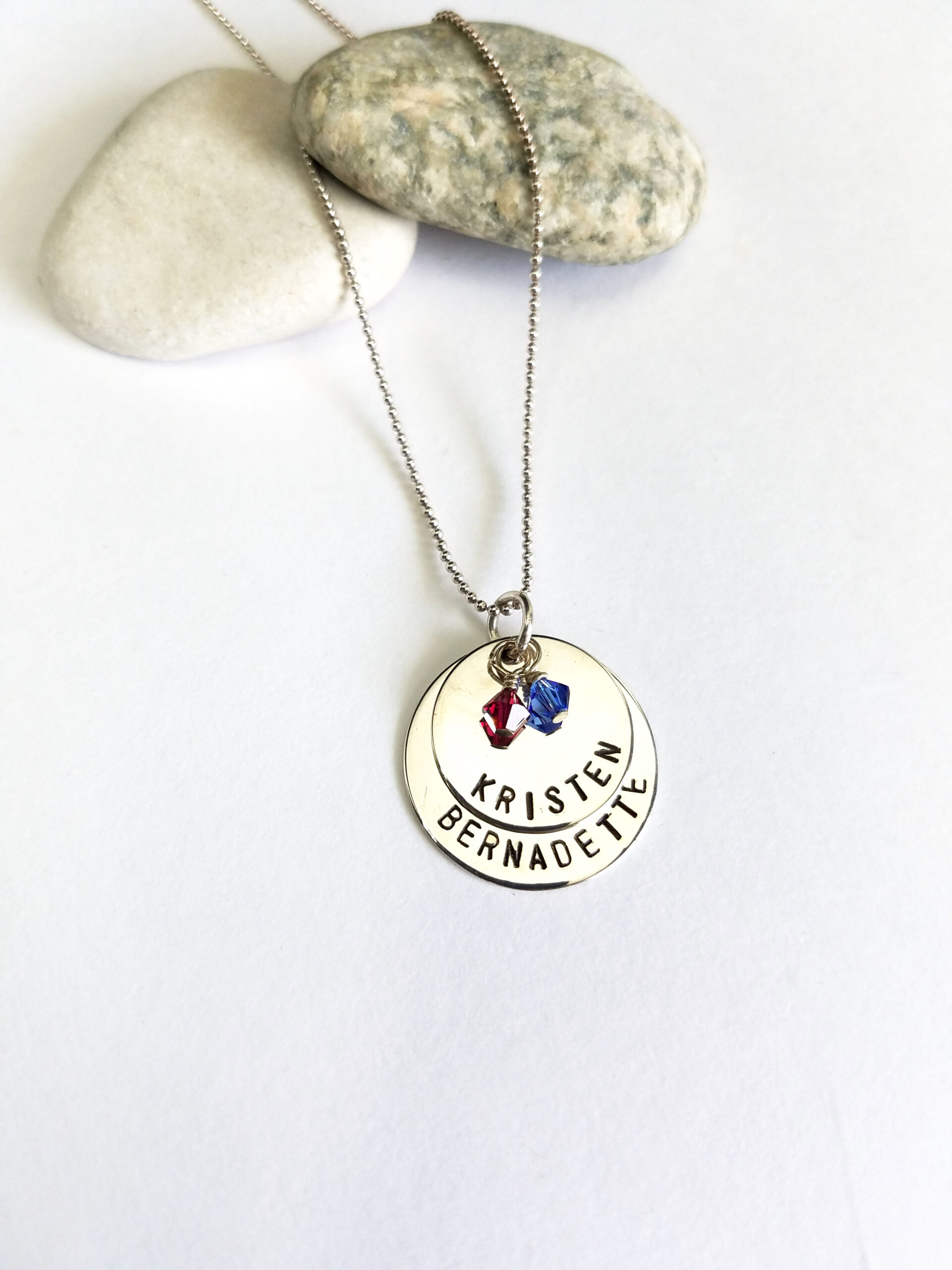 Mother's Double Disc Sterling Silver Hand Stamp Name Necklace - Image 5