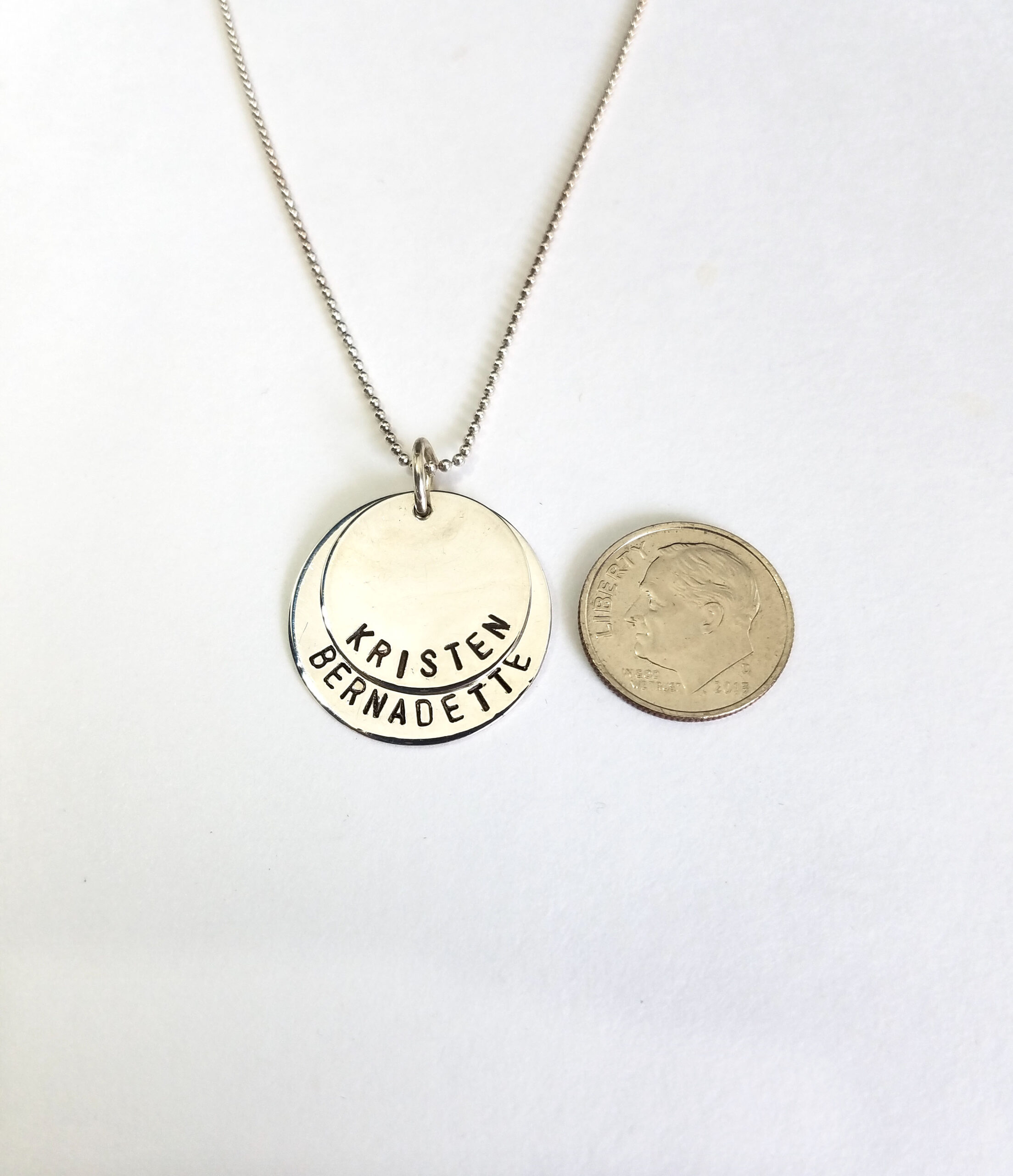 Mother's Double Disc Sterling Silver Hand Stamp Name Necklace - Image 2