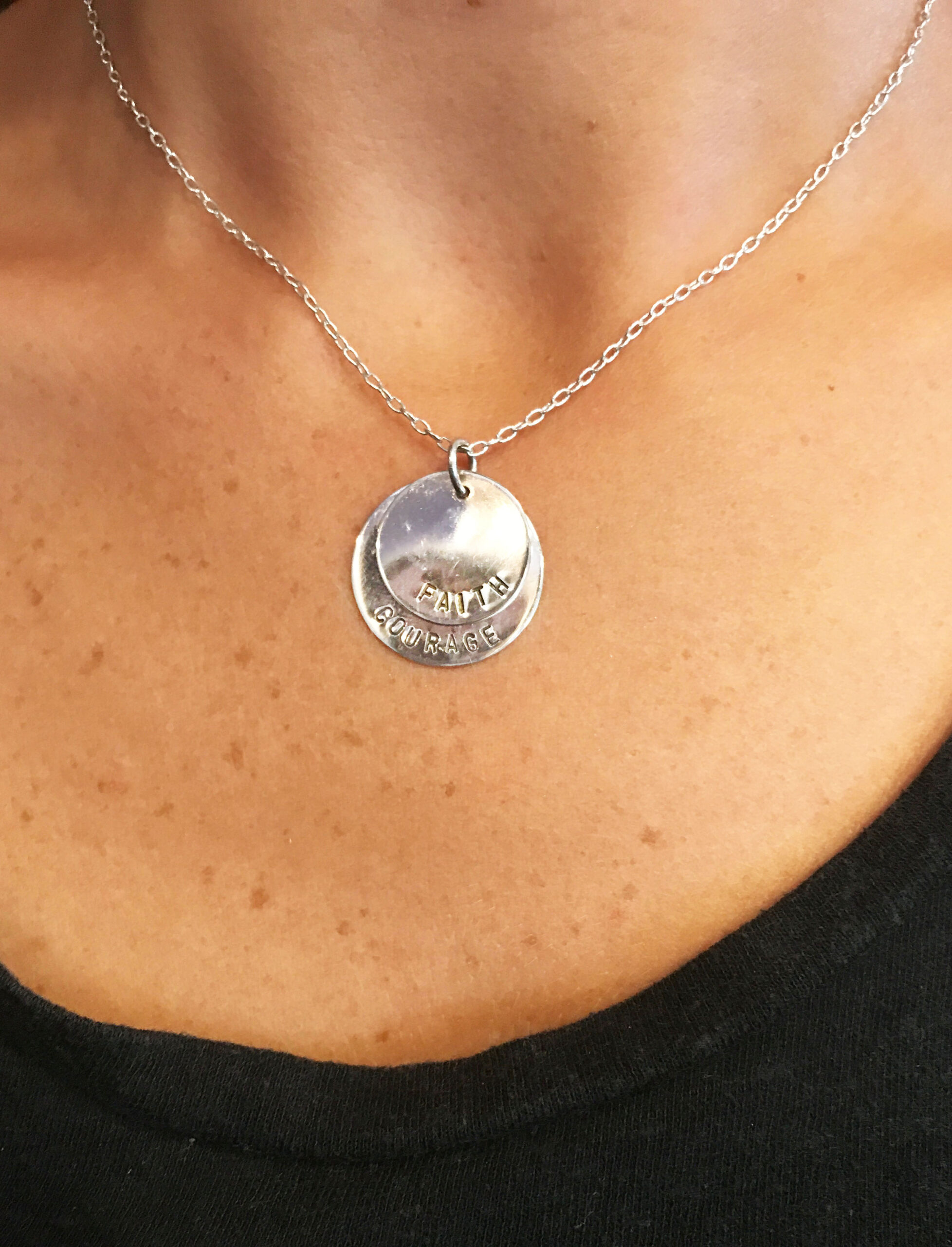 Mother's Double Disc Sterling Silver Hand Stamp Name Necklace - Image 4