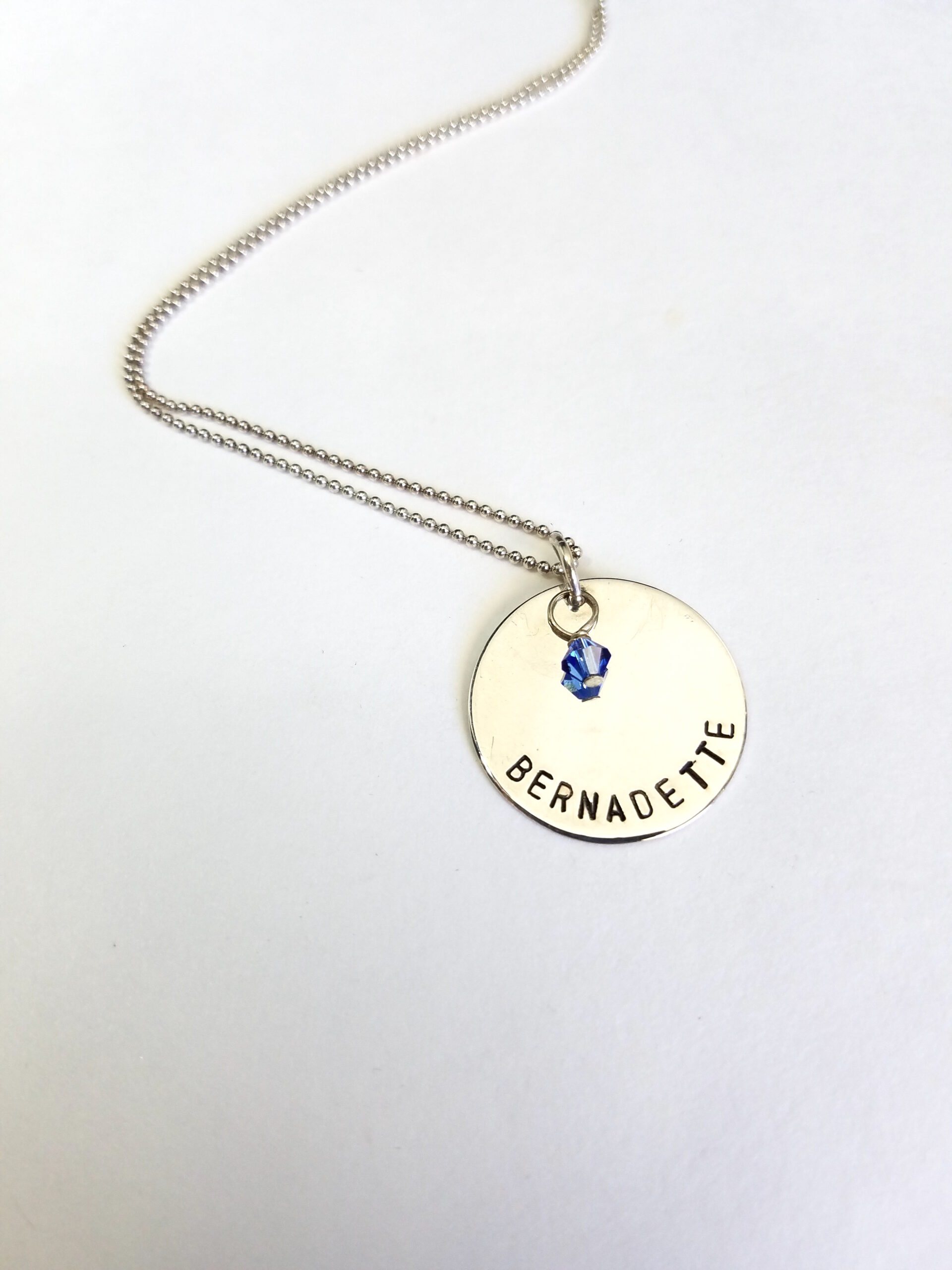 Large Disc Mother's Sterling Silver Hand Stamp Name Necklace - Image 3