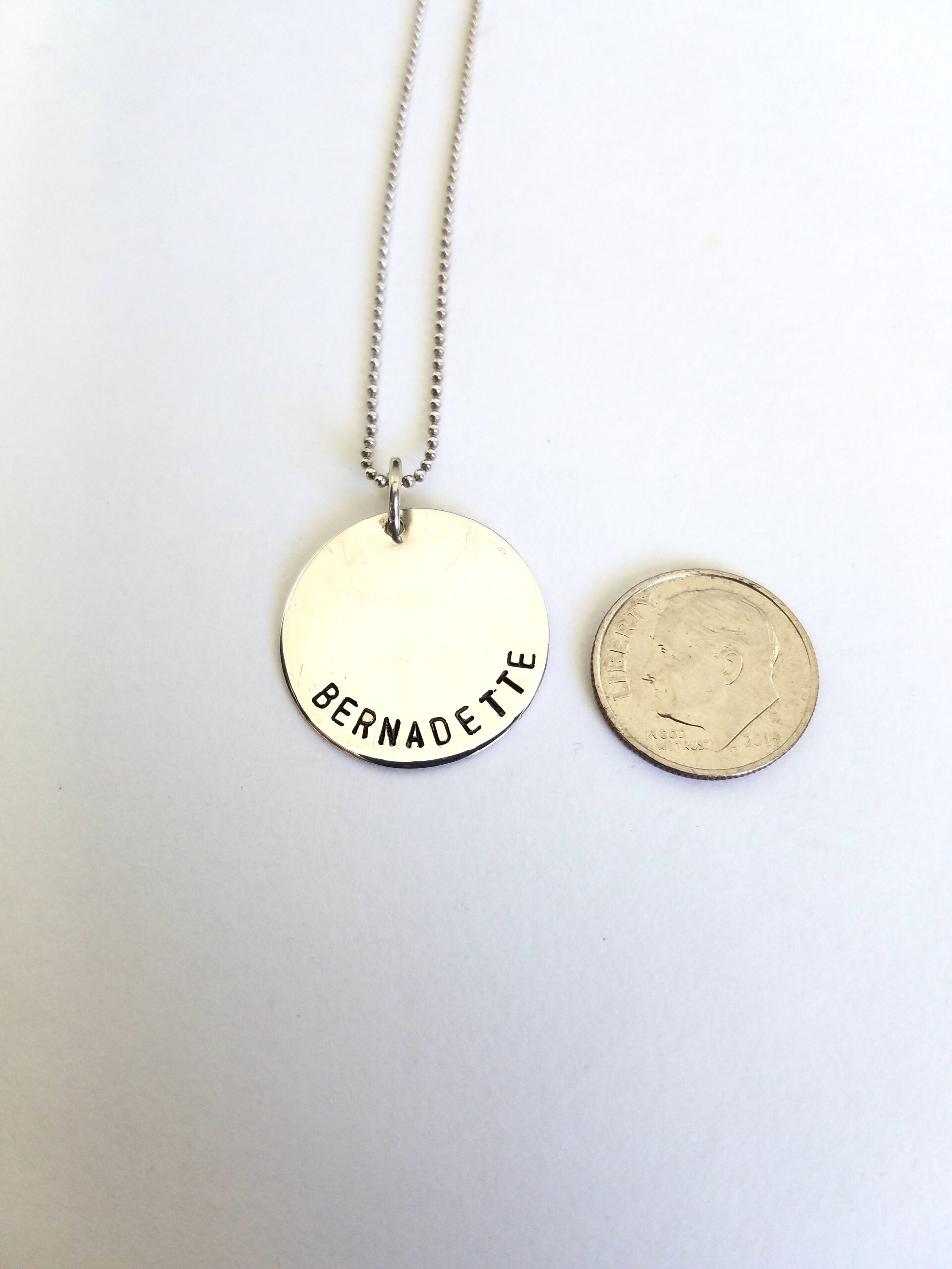 Large Disc Mother's Sterling Silver Hand Stamp Name Necklace - Image 4