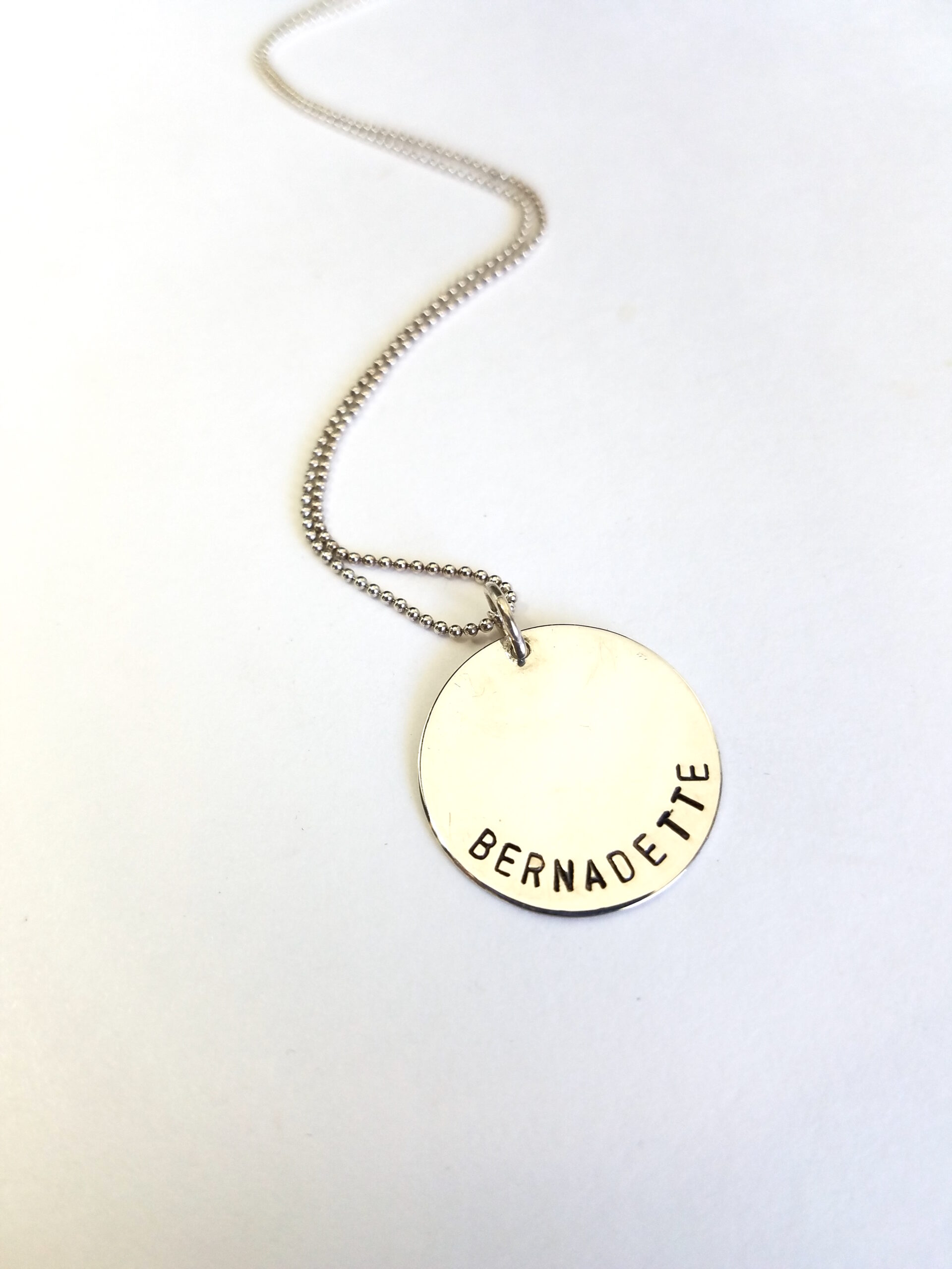 Large Disc Mother's Sterling Silver Hand Stamp Name Necklace - Image 6