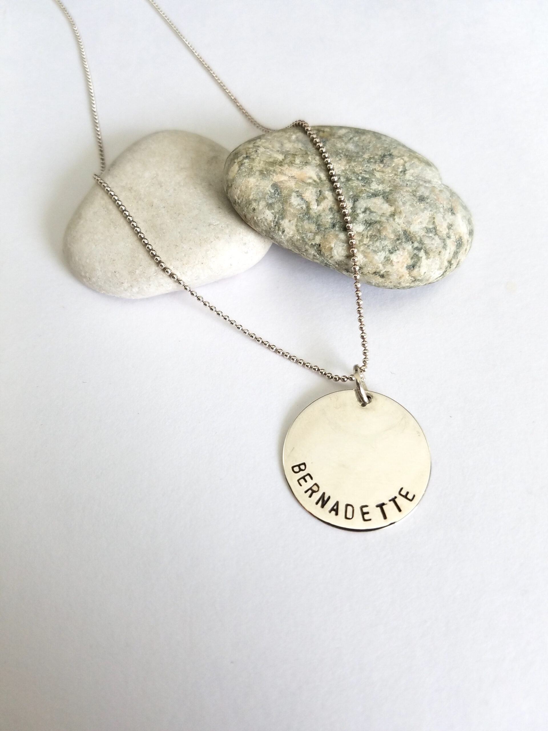Large Disc Mother's Sterling Silver Hand Stamp Name Necklace - Image 2