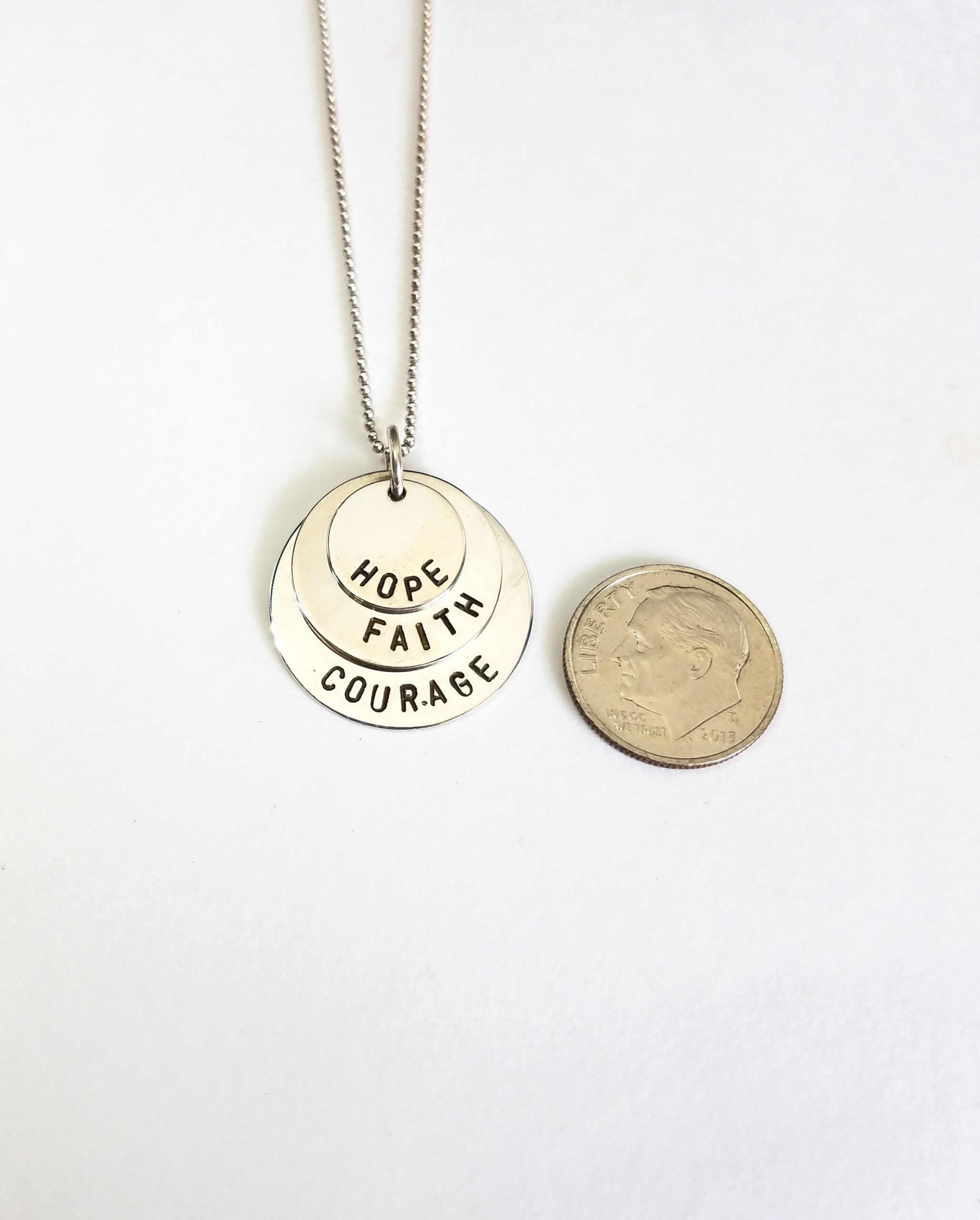Triple Disc Mother's Sterling Silver Hand Stamp Necklace / Hope Faith Courage Necklace - Image 5