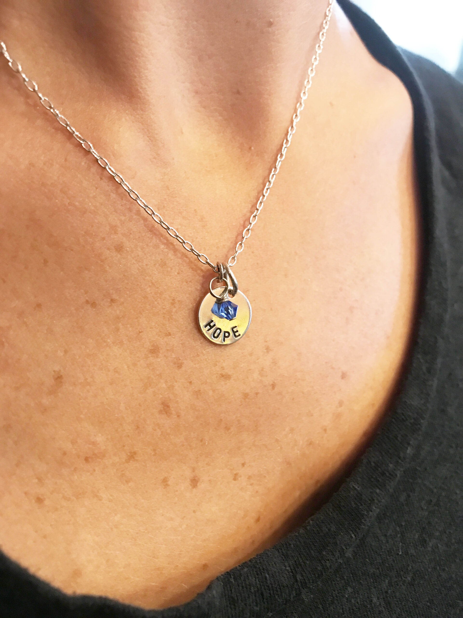 Small Single Disc Sterling Silver Hand Stamped Name Necklace - Image 4