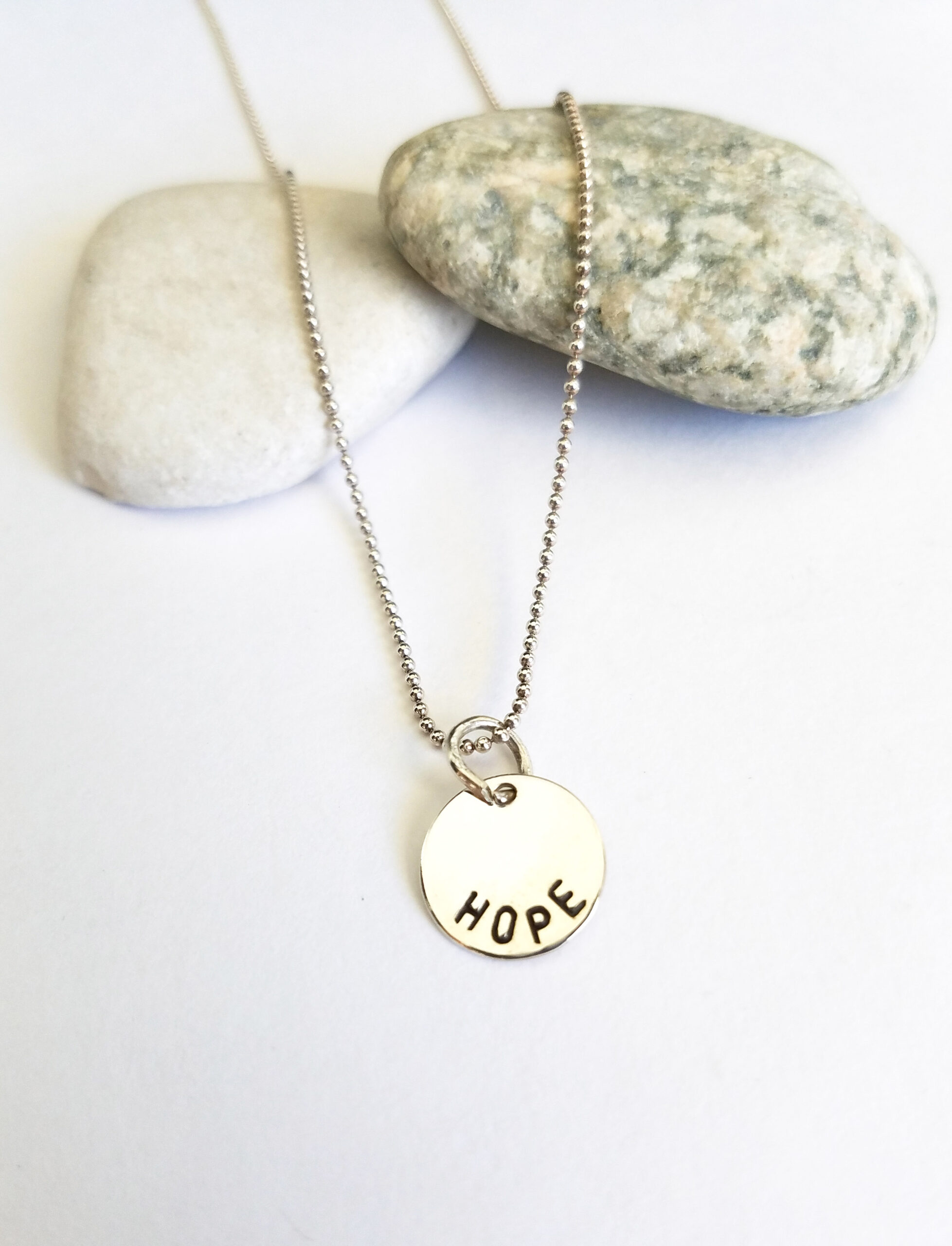 Small Single Disc Sterling Silver Hand Stamped Name Necklace - Image 2