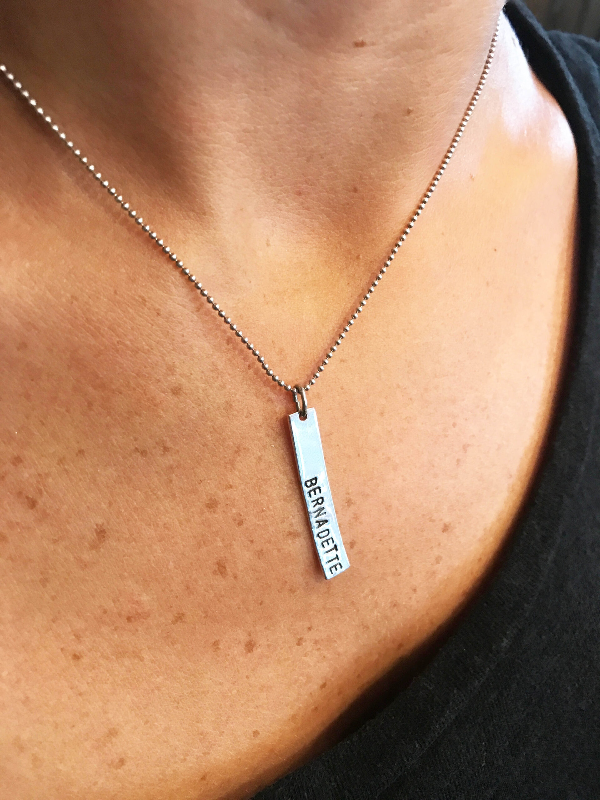 Vertical Bar Mother's Sterling Silver Hand Stamp Name Necklace - Image 5