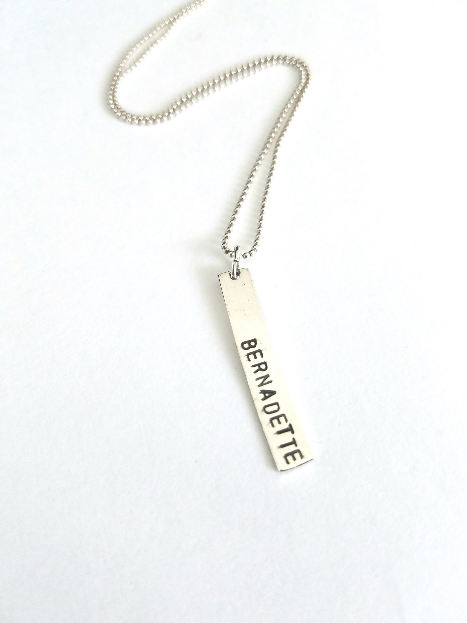 Vertical Bar Mother's Sterling Silver Hand Stamp Name Necklace - Image 4