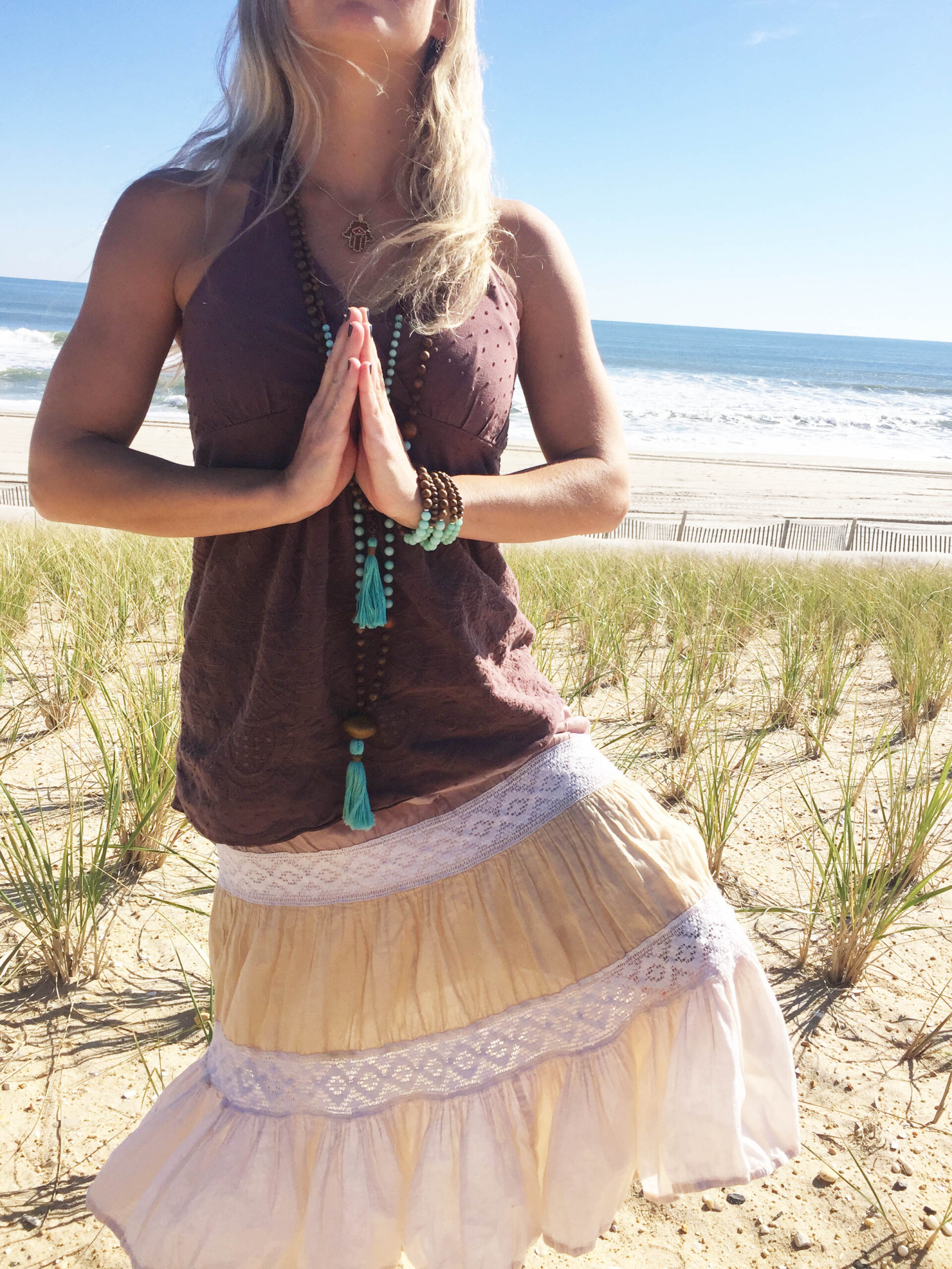 Mala Necklace Hand Knotted, Jade Amazonite & Wood Prayer Necklace - Image 7