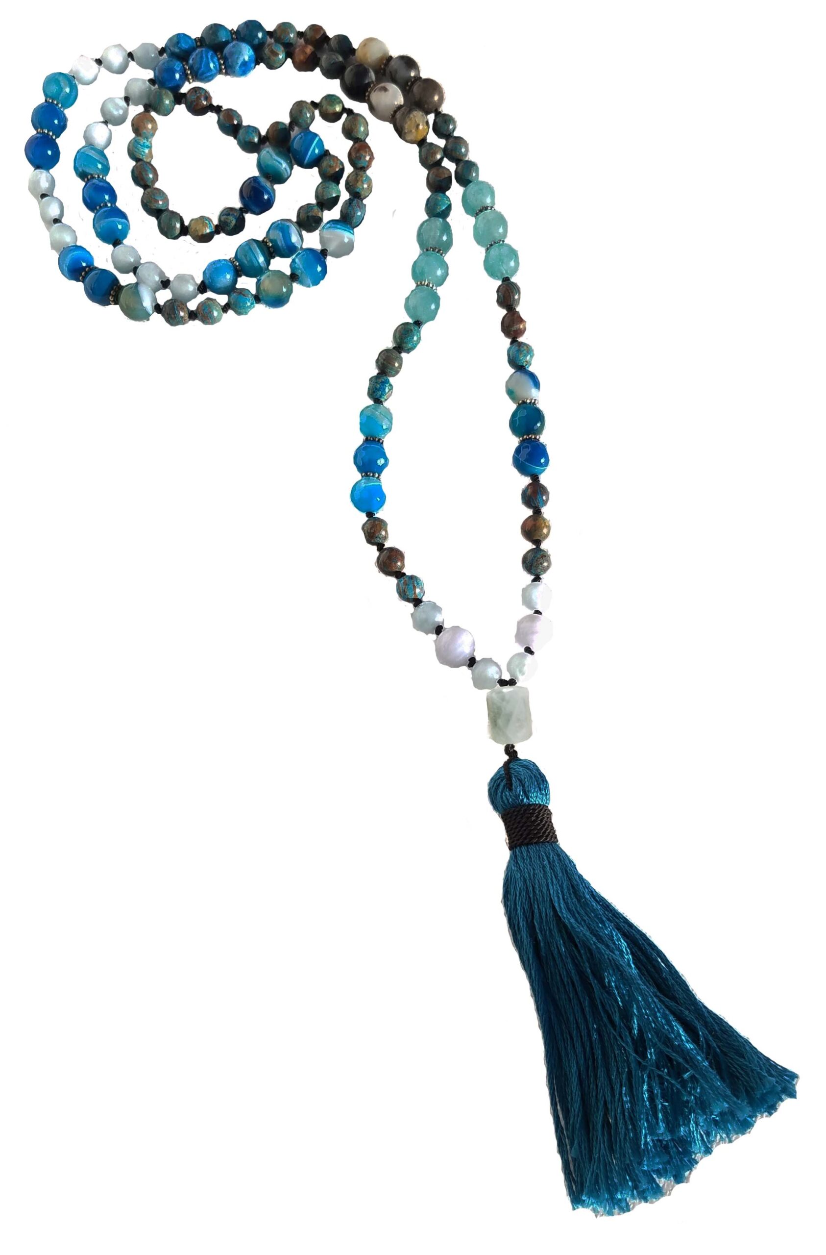 Mala Bead 108 Necklace Sea Blue Gemstone Beads - Image 5