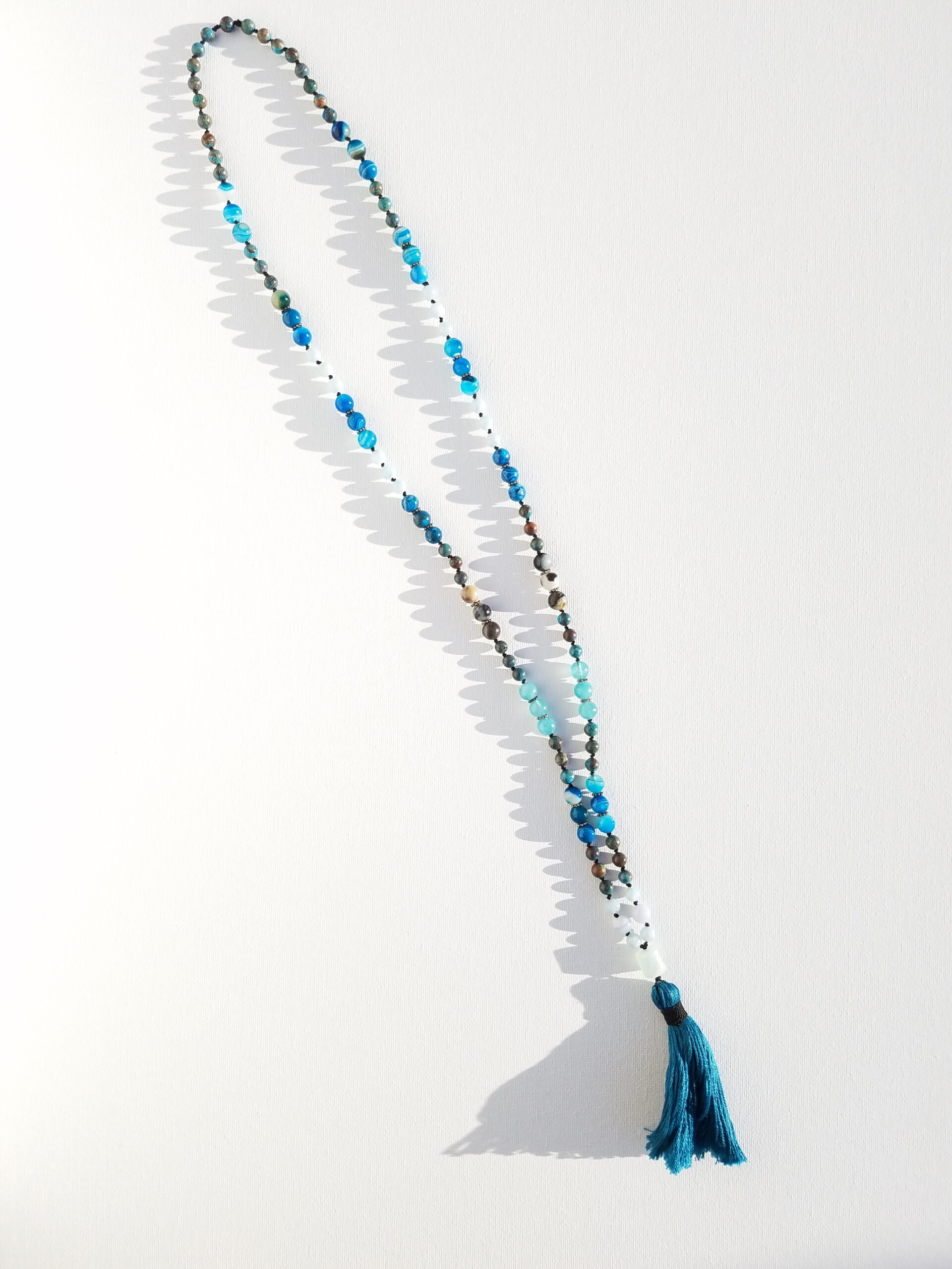 Mala Bead 108 Necklace Sea Blue Gemstone Beads - Image 4