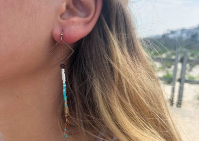 Aztec Sea Ombre Fringe Drop Earrings on model.