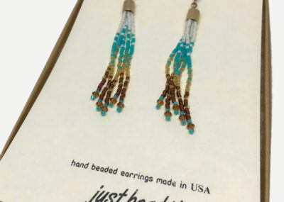 Aztec Sea Ombre Fringe Tassel Earrings in gift box.