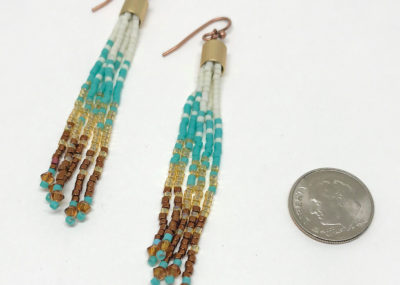 Aztec Sea Ombre Fringe Tassel Earrings sizing with dime.