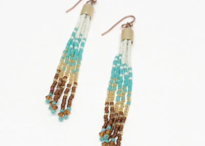 Aztec Sea Ombre Fringe Tassel Earrings on white background.