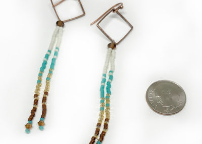Aztec Sea Ombre Fringe Drop Earrings sizing with dime.