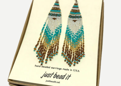 Aztec Sea Ombre Fringe Woven Earrings in gift box.