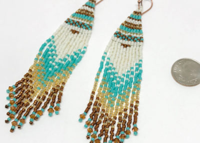 Aztec Sea Ombre Fringe Woven Earrings sizing with dime.