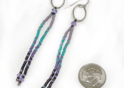 B and E Fave Fringe Ombre Drop earrings sizing with dime.