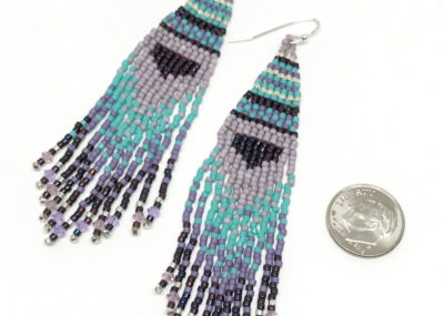 B and E Fave Fringe Ombre Woven earrings sizing with dime.