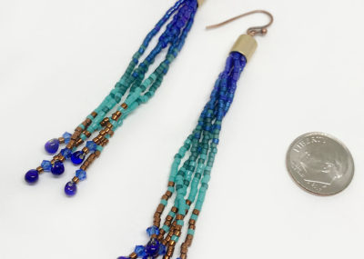 Beach Ombre Fringe Tassel earrings sizing with dime.