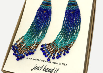 Beach Ombre Woven Fringe earrings in gift box.