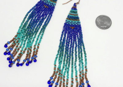 Beach Ombre Woven Fringe earrings sizing with dime.