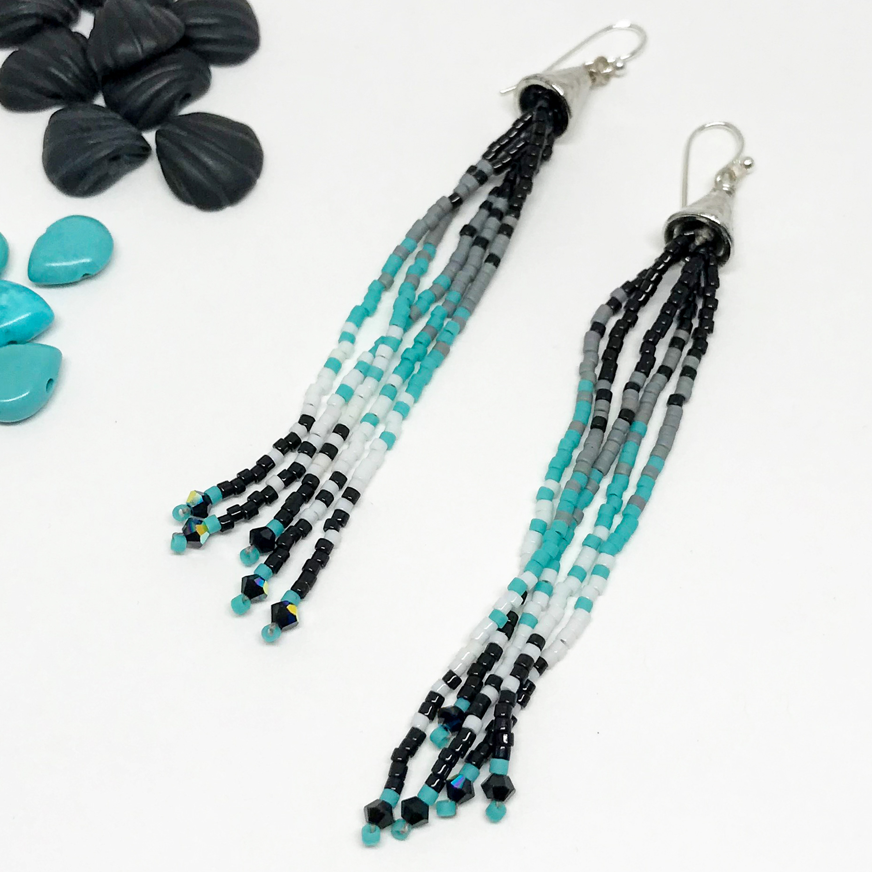 Long Bohemian Beaded Ombre Earrings, “Southwestern Fringe” Tassel Seed Bead  Fringe Earrings - Fuession Jewelry