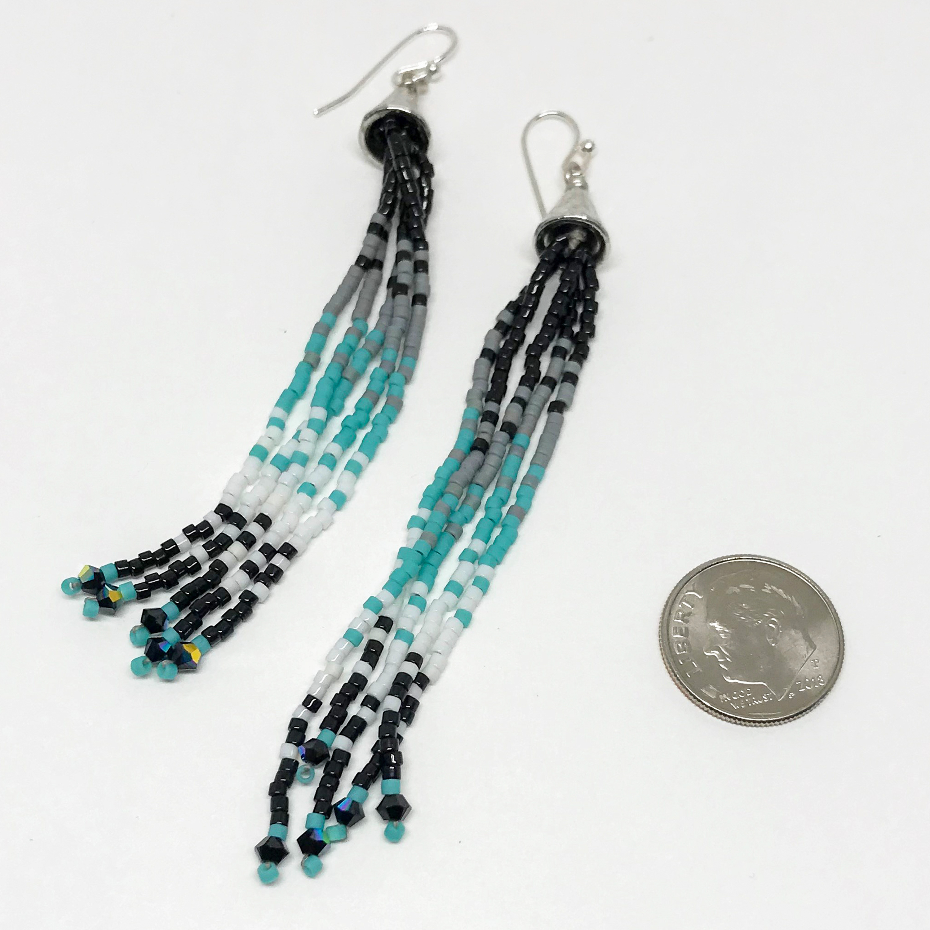 Long Bohemian Beaded Ombre Earrings, “City to Beach” Hand Crafted