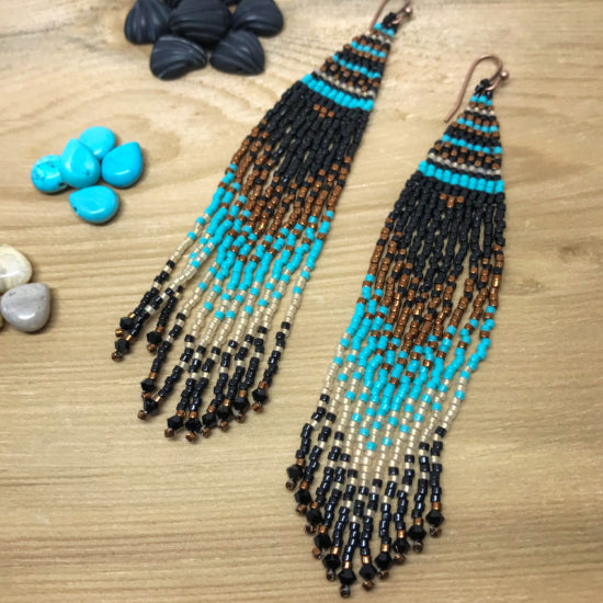 Bohemian Woven Beaded Ombre Earrings, “Regal Night Out” Hand Crafted ...