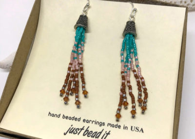 Southwestern Fringe Ombre Tassel earrings in gift box.