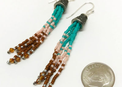 Southwestern Fringe Ombre Tassel earrings sizing with dime.