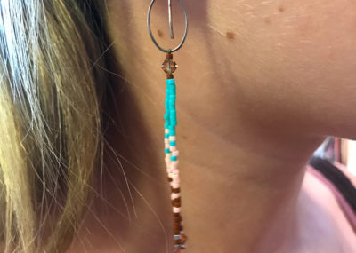 Southwestern Fringe Ombre Drop earrings on model