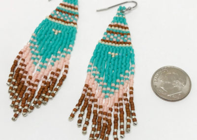 Southwestern Fringe Woven Ombre earrings sizing with dime.