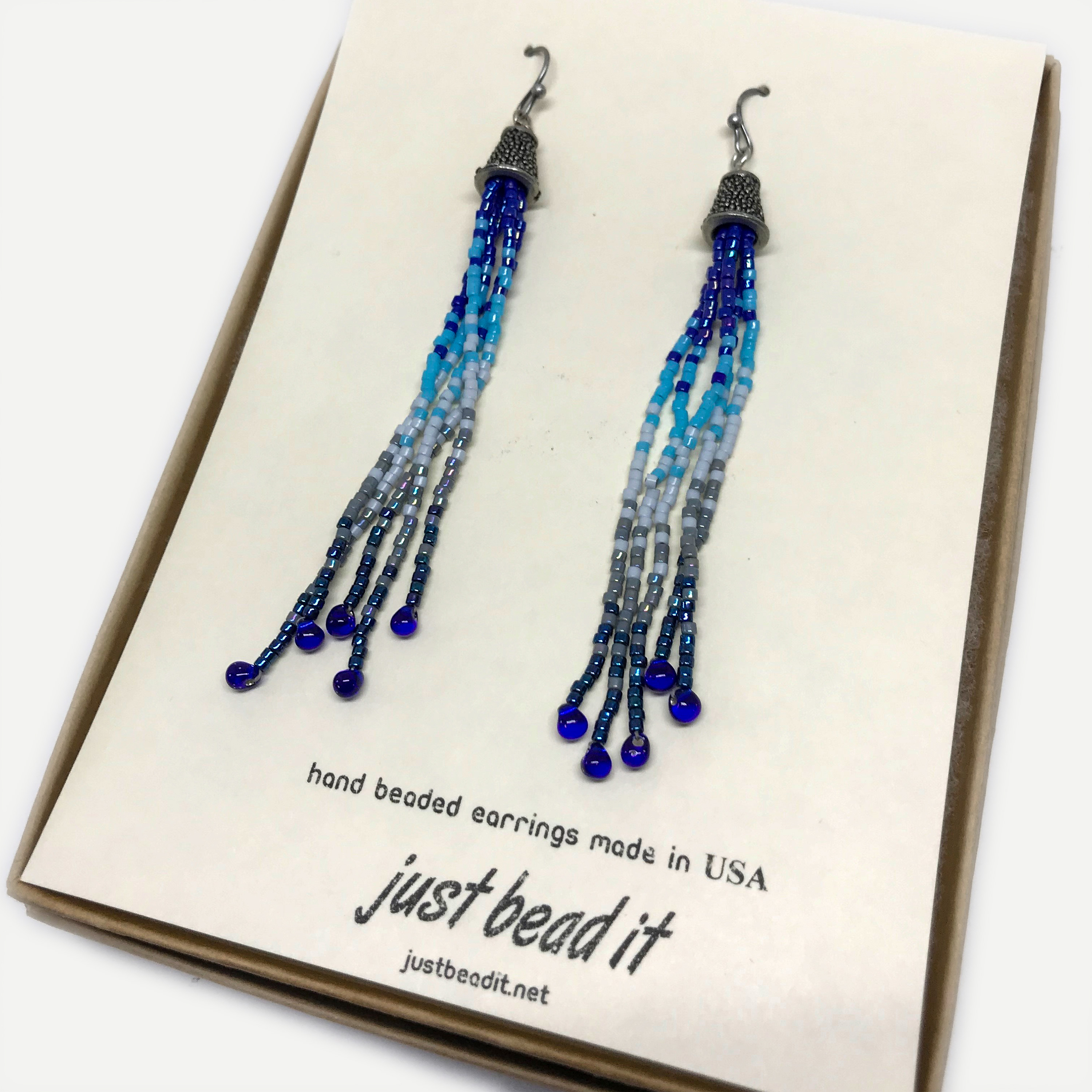 Blue ombre hot sale tassel earrings