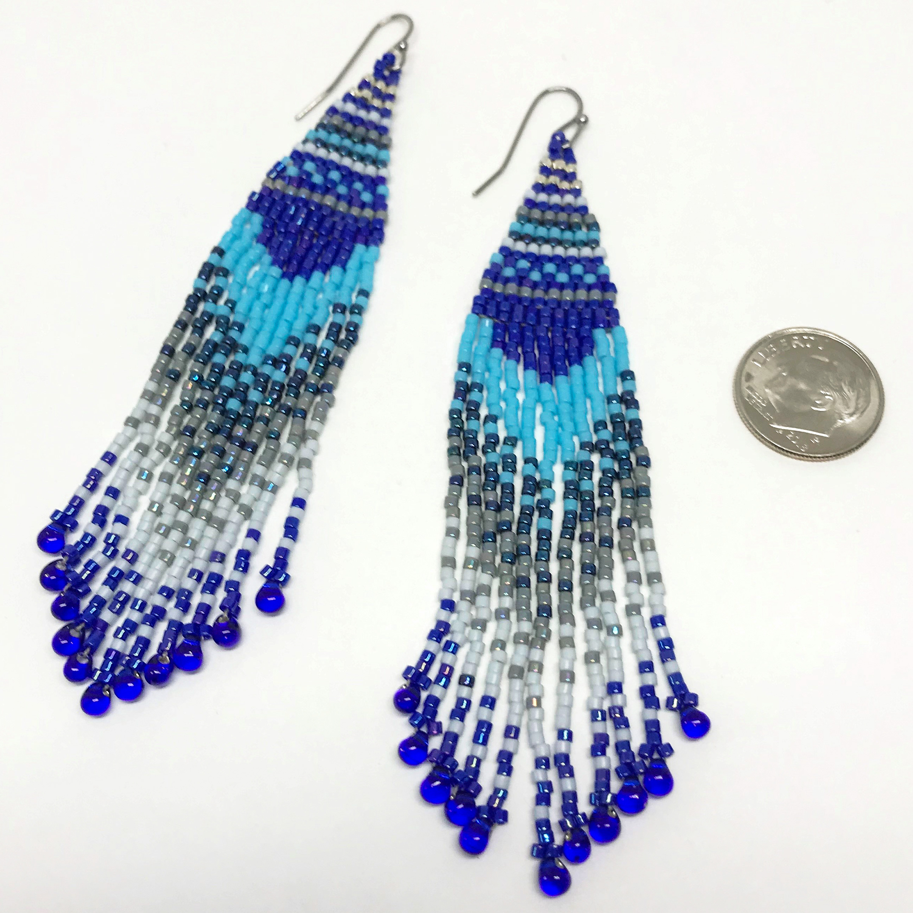 Sterling & Stitch Seed Bead Fringe Earring - Blue/Gold , Women's